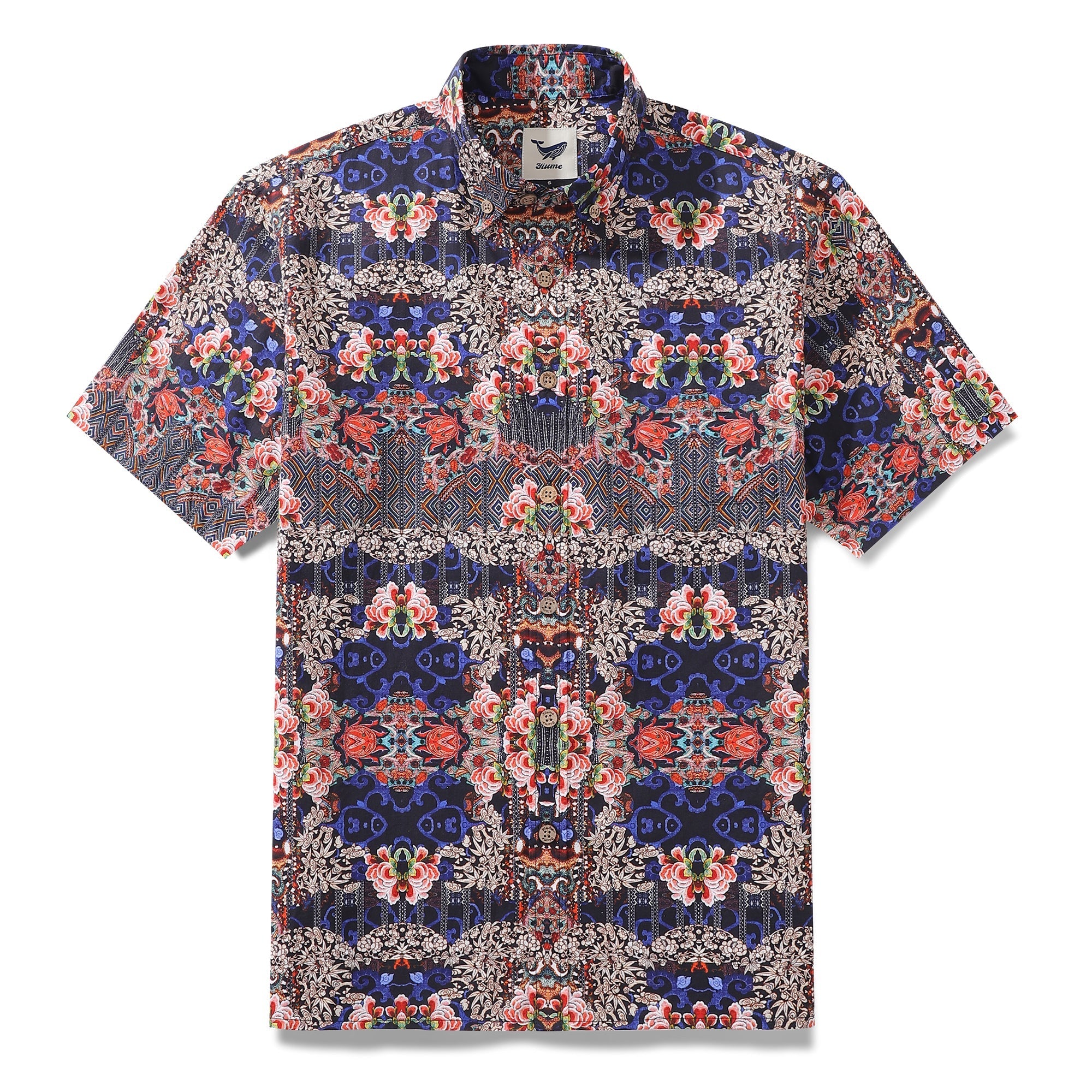 Men's Hawaiian Shirt Blossoms of Antiquity Print 1940s Vintage Short Sleeve Aloha Shirt