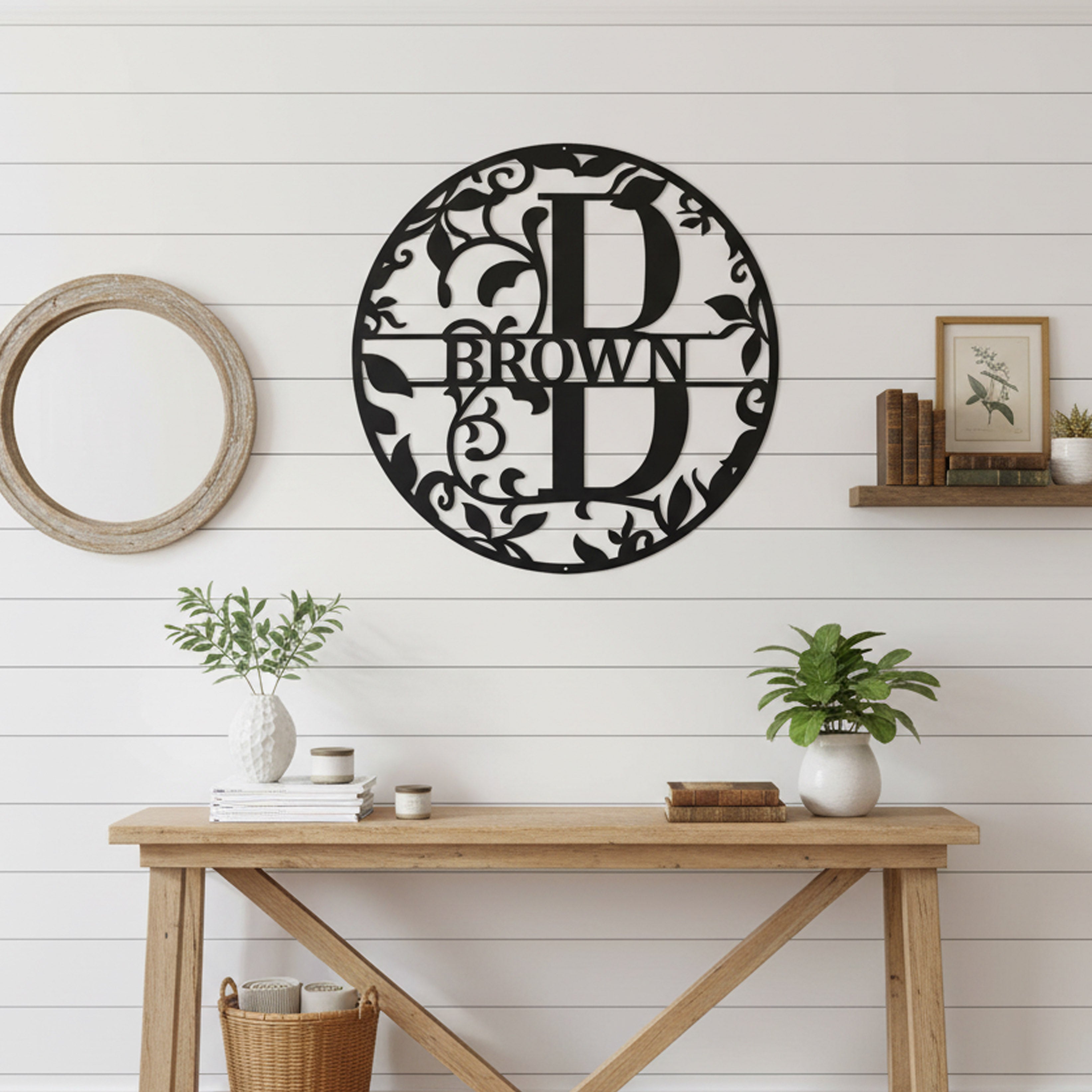 Circle Split Letter Foliage Monogram