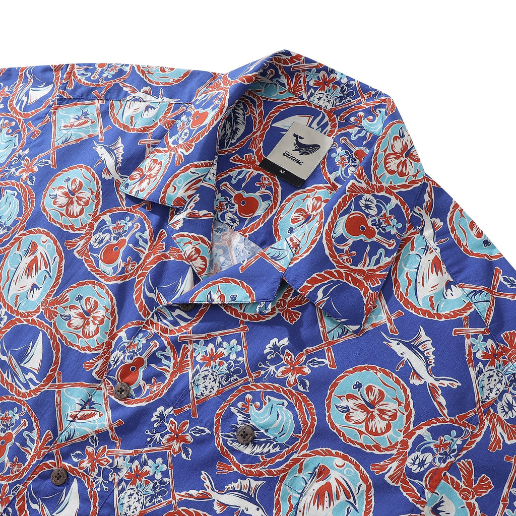 1960s Vintage Hawaiian Shirt For Men Table Time Shirt Camp Collar 100% Cotton