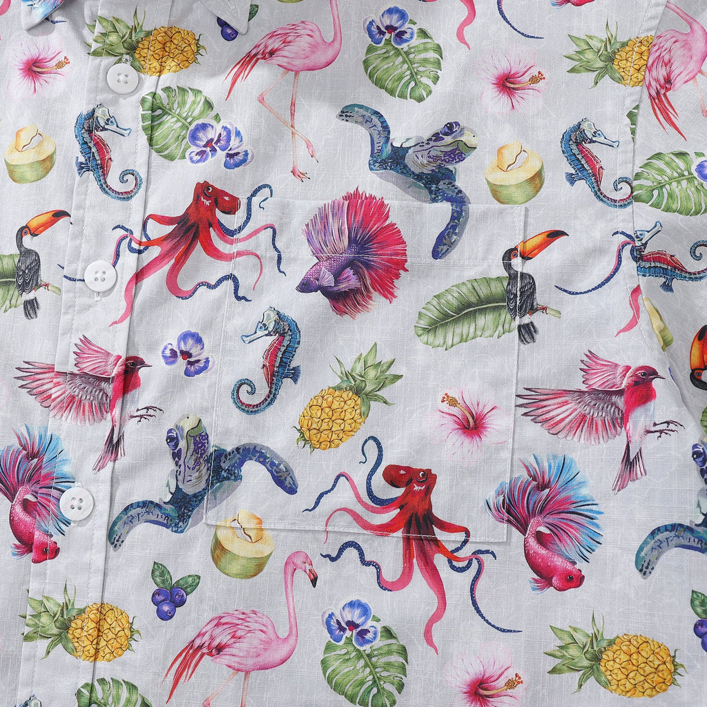 Men's Hawaiian Shirt Tropical Symphony Print Cotton Button-down Short Sleeve Aloha Shirt